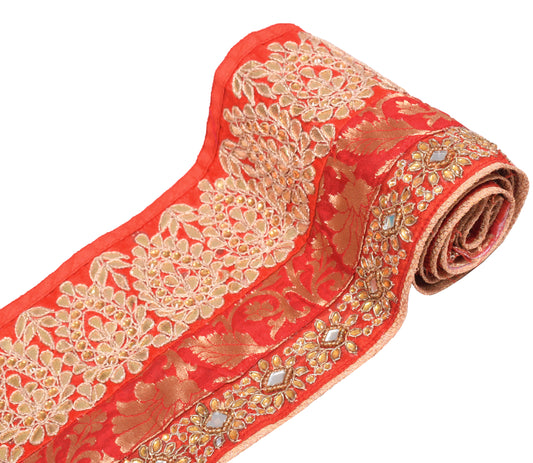 Sushila Vintage Red HEAVY Saree Border Silk Craft Sewing Trim Patch Work Lace