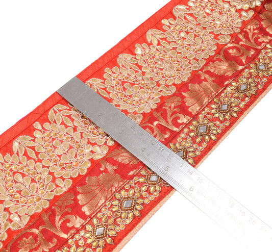 Sushila Vintage Red HEAVY Saree Border Silk Craft Sewing Trim Patch Work Lace