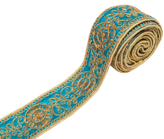 Sushila Vintage Teal Saree Border Craft Sewing Trim Embroidered Ribbon Lace