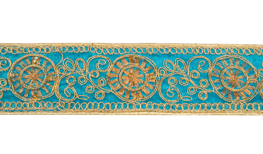 Sushila Vintage Teal Saree Border Craft Sewing Trim Embroidered Ribbon Lace