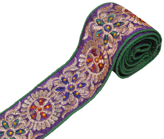 Sushila Vintage Purple Saree Border Craft Sewing Trim Embroidered Lace Ribbon DIY