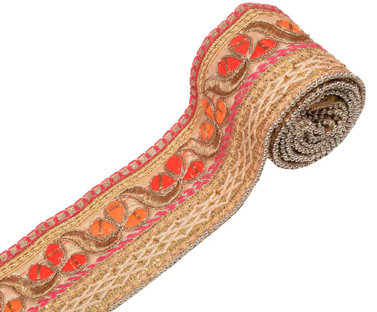 Sushila Vintage Embroidered Saree Border Craft Sewing Trim Beige Silk Lace