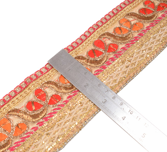Sushila Vintage Embroidered Saree Border Craft Sewing Trim Beige Silk Lace