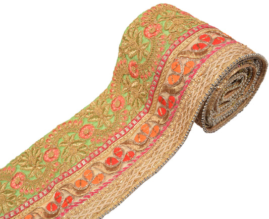 Sushila Vintage Green Patch Work Saree Border Craft Sewing Trim Lace