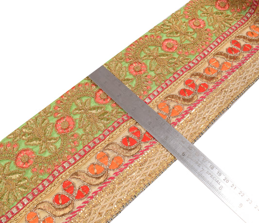 Sushila Vintage Green Patch Work Saree Border Craft Sewing Trim Lace