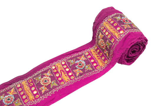 Sushila Vintage Magenta Saree Border Craft Sewing Trim Mirror Work Lace
