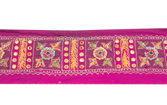 Sushila Vintage Magenta Saree Border Craft Sewing Trim Mirror Work Lace