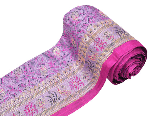 Sushila Vintage Lavender Banarasi Saree Border Craft Sewing Trim Brocade Lace