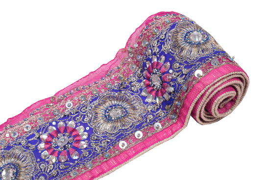 Sushila Vintage Blue Saree Border Craft Sewing Trim Zari Embroidered Lace