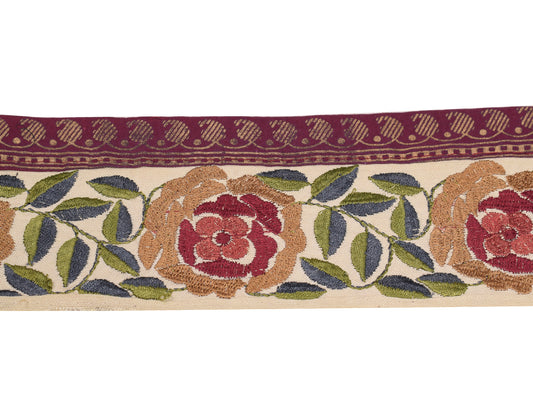 Sushila Vintage Cream Saree Border Craft Sewing Trim Floral Embroidered Lace