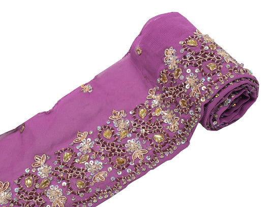 Sushila Vintage Zardozi Work Saree Border Craft Sewing Trim Purple Lace