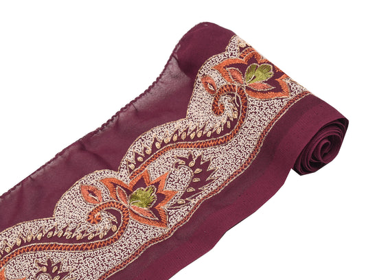 Sushila Vintage Embroidered Saree Border Craft Sewing Trim Wine Lace