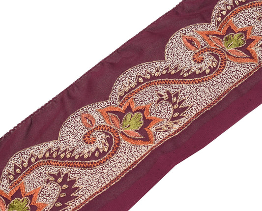 Sushila Vintage Embroidered Saree Border Craft Sewing Trim Wine Lace