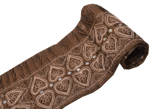 Sushila Vintage Brown Saree Border Craft Sewing Trim Embroidered Satin Lace