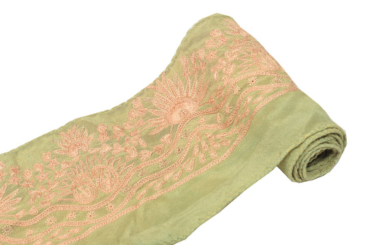 Sushila Vintage Green Saree Border Craft Sewing Trim Hand Embroidered Lace
