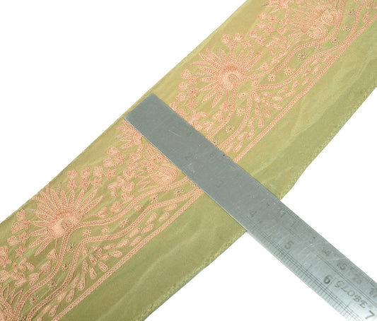 Sushila Vintage Green Saree Border Craft Sewing Trim Hand Embroidered Lace