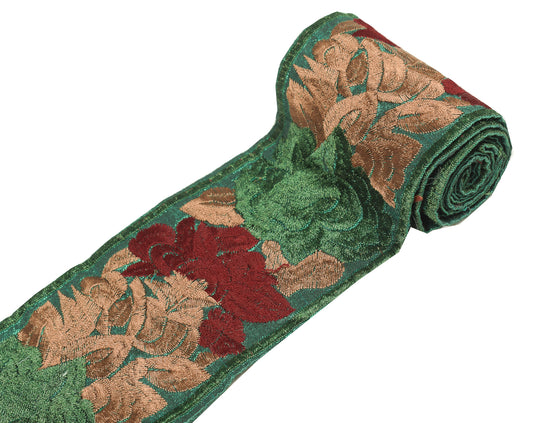 Sushila Vintage Green Saree Border Art Silk Craft Sewing Trim Floral Lace