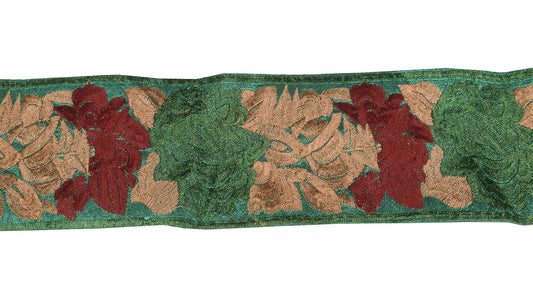 Sushila Vintage Green Saree Border Art Silk Craft Sewing Trim Floral Lace