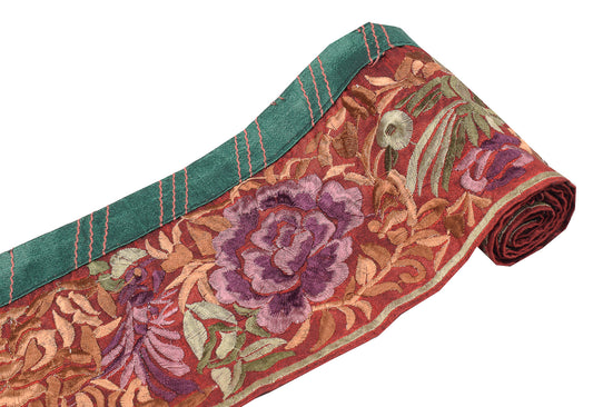 Sushila Vintage Embroidered Saree Border Craft Sewing Trim Red Silk Lace