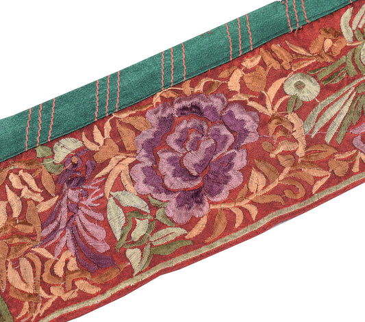 Sushila Vintage Embroidered Saree Border Craft Sewing Trim Red Silk Lace