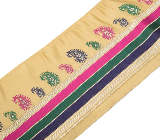 Sushila Vintage Beige Banarasi Saree Border Craft Sewing Trim Brocade Lace