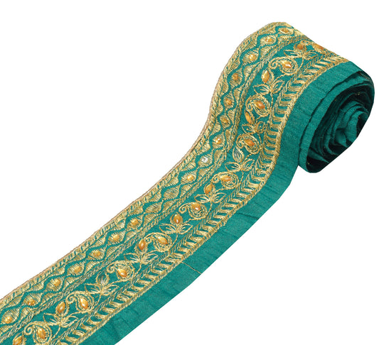 Sushila Vintage Green Saree Border Craft Sewing Trim Zari Embroidered Lace Ribbon