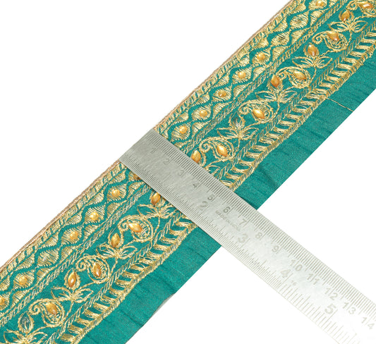 Sushila Vintage Green Saree Border Craft Sewing Trim Zari Embroidered Lace Ribbon