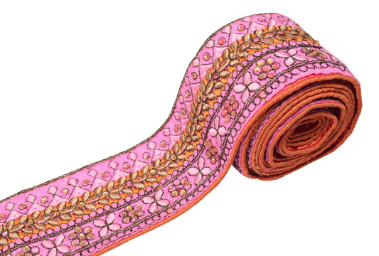 Sushila Vintage Pink Saree Border Craft Sewing Trim Art Silk Embroidered Lace
