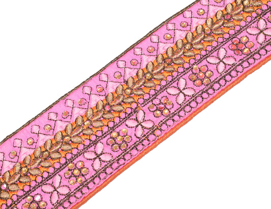 Sushila Vintage Pink Saree Border Craft Sewing Trim Art Silk Embroidered Lace
