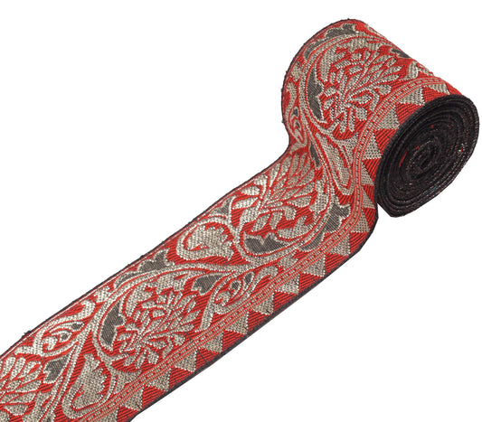 Sushila Vintage Floral Red Saree Border Craft Sewing Trim Woven Lace Ribbon