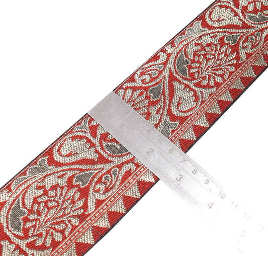 Sushila Vintage Floral Red Saree Border Craft Sewing Trim Woven Lace Ribbon