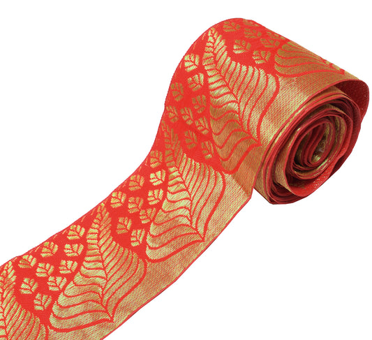 Sushila Vintage Orange Saree Border Craft Sewing Trim Zari Woven Ribbon