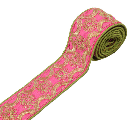Sushila Vintage Pink Saree Border Craft Sewing Trim Zari Embroidered Lace