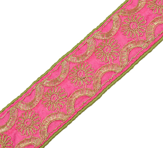 Sushila Vintage Pink Saree Border Craft Sewing Trim Zari Embroidered Lace