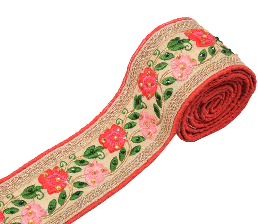 Sushila Vintage Embroidered Saree Border Craft Sewing Trim Cream Lace Ribbon
