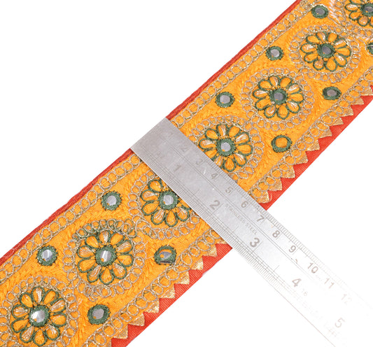 Sushila Vintage Yellow Saree Border Craft Sewing Trim Mirror Work Art Silk Ribbon