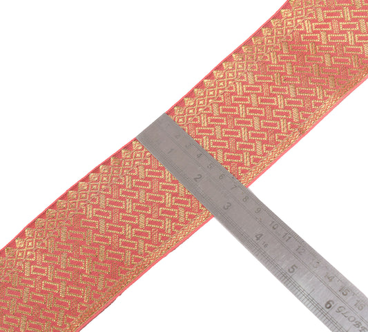 Sushila Vintage Brocade Saree Border Craft Sewing Trim Art Silk Peach Lace