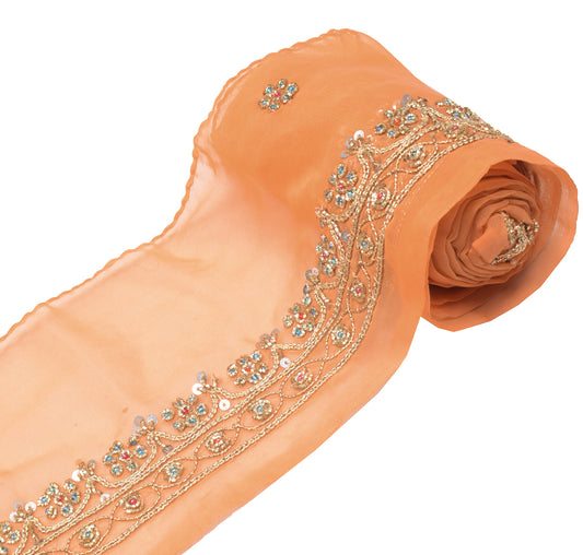Sushila Vintage Peach Saree Border Craft Sewing Trim Hand Embroidered Ribbon