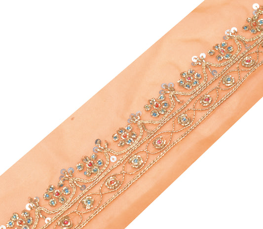 Sushila Vintage Peach Saree Border Craft Sewing Trim Hand Embroidered Ribbon