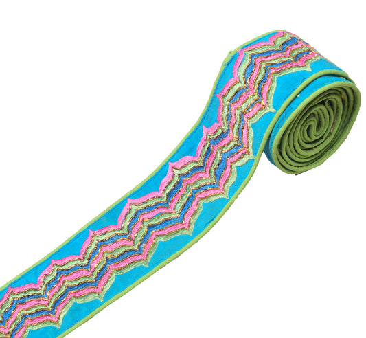 Sushila Vintage Embroidered Saree Border Craft Sewing Trim Pure Crepe Ribbon
