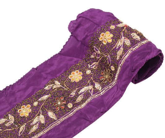 Sushila Vintage Purple Crepe Saree Border Craft Sewing Trim Embroidered Lace