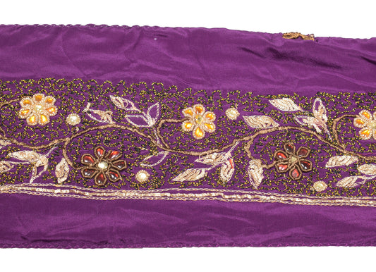 Sushila Vintage Purple Crepe Saree Border Craft Sewing Trim Embroidered Lace