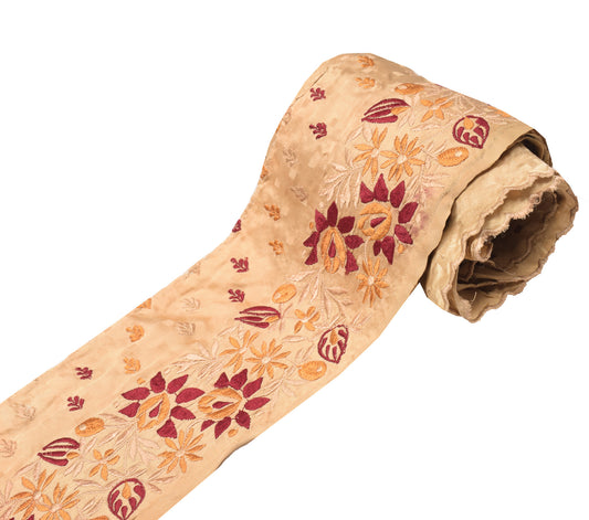 Sushila Vintage Brown Saree Border Craft Sewing Trim Lace Floral Embroidered