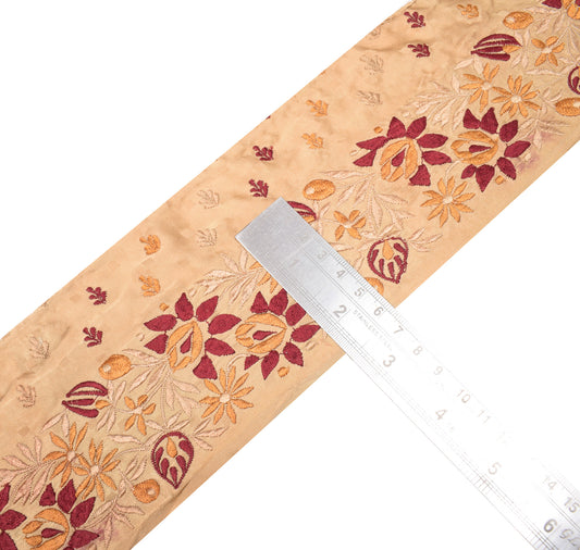 Sushila Vintage Brown Saree Border Craft Sewing Trim Lace Floral Embroidered