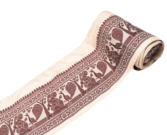 Sushila Vintage Baluchari Woven Saree Border Craft Sewing Trim Cream Lace