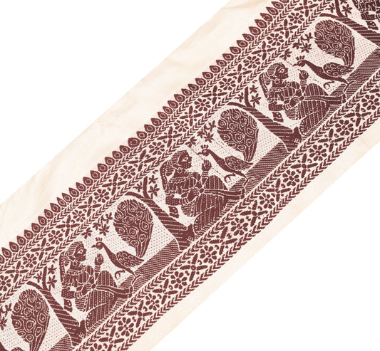 Sushila Vintage Baluchari Woven Saree Border Craft Sewing Trim Cream Lace