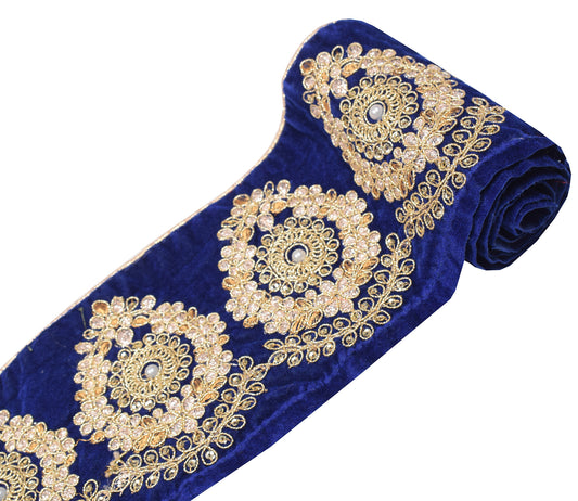 Sushila Vintage Blue Velvet Saree Border Craft Sewing Trim Embroidered Lace Ribbon