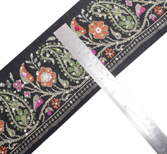Sushila Vintage Black Saree Border Craft Sewing Trim Hand Woven Silk Lace Ribbon