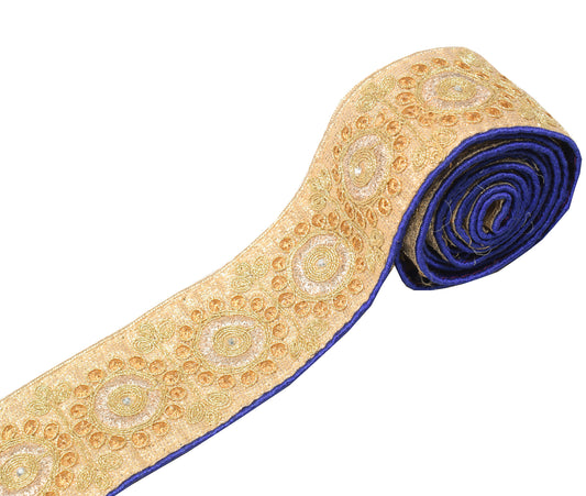 Sushila Vintage Zari Embroidered Saree Border Craft Sewing Trim Golden Ribbon