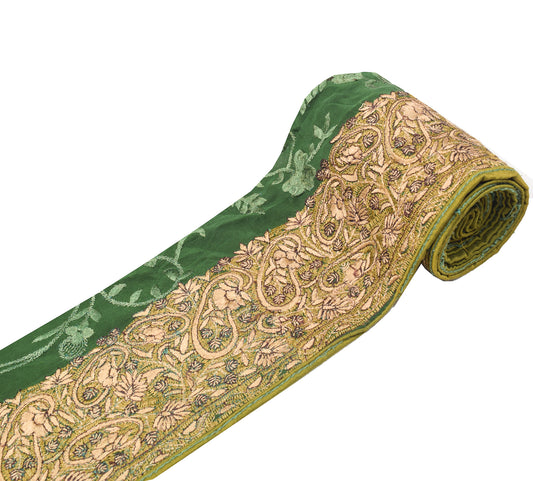 Sushila Vintage Green Saree Border Craft Sewing Trim Embroidered Crepe Lace